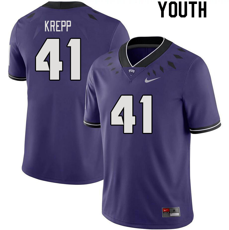 Youth #41 Hunter Krepp TCU Horned Frogs 2023 College Footbal Jerseys Stitched-Purple